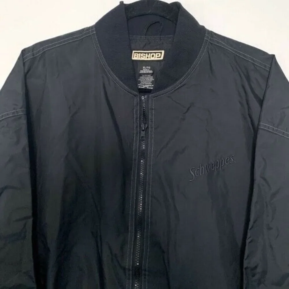 Vintage Bishop Size XL Embroidered Schweppes Branded Bomber Jacket Windbreaker